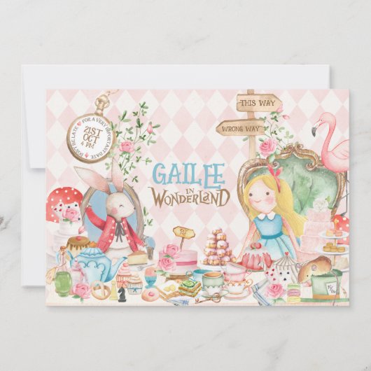Alice Adventures in Woderland Verjaardags Tea Part Kaart (Achterkant)