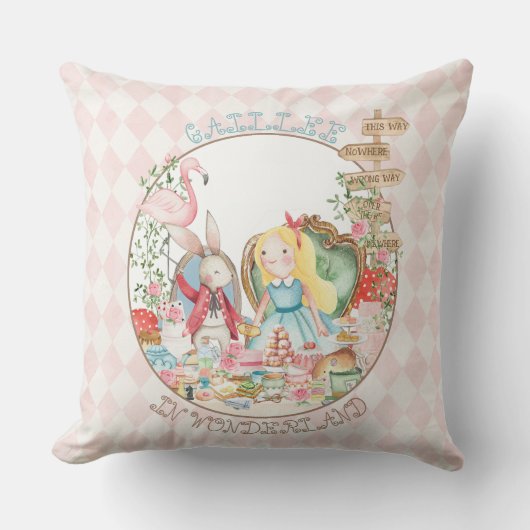 Alice Adventures in Woderland Verjaardags Tea Part Kussen (Voorkant)