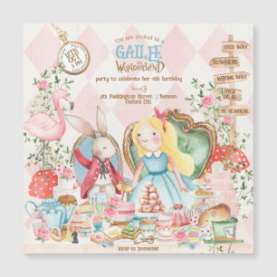 Alice Adventures in Woderland Verjaardags Tea Part Magnetische Uitnodiging