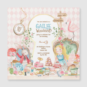 Alice Adventures in Woderland Verjaardags Tea Part Magnetische Uitnodiging