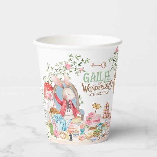 Alice Adventures in Woderland Verjaardags Tea Part Papieren Bekers (Voorkant)