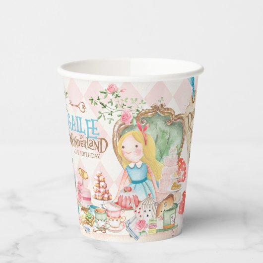 Alice Adventures in Woderland Verjaardags Tea Part Papieren Bekers (Links)
