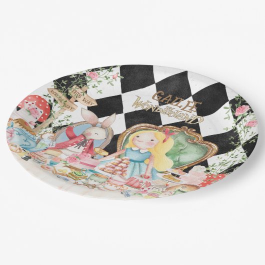 Alice Adventures in Woderland Verjaardags Tea Part Papieren Bordje (Gekanteld)
