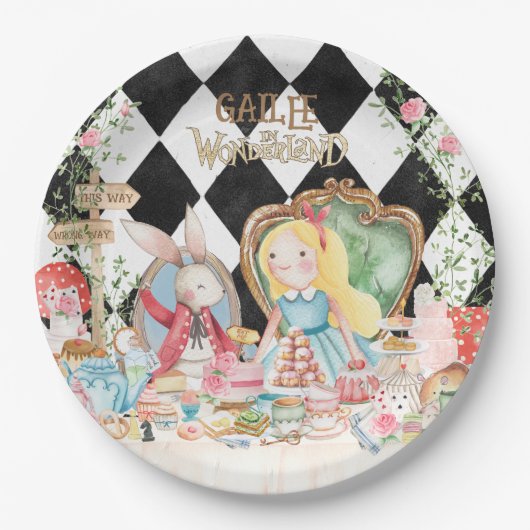 Alice Adventures in Woderland Verjaardags Tea Part Papieren Bordje (Voorkant)