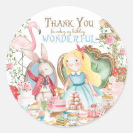 Alice Adventures in Woderland Verjaardags Tea Part Ronde Sticker