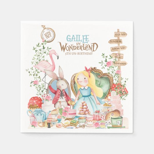 Alice Adventures in Woderland Verjaardags Tea Part Servet (Voorkant)