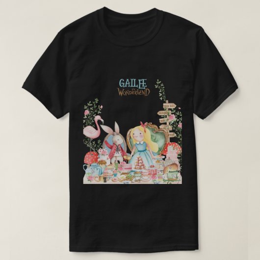 Alice Adventures in Woderland Verjaardags Tea Part T-shirt (Design voorkant)