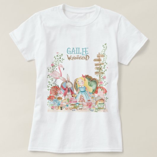 Alice Adventures in Woderland Verjaardags Tea Part T-shirt (Design voorkant)