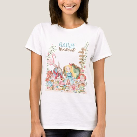 Alice Adventures in Woderland Verjaardags Tea Part T-shirt (Voorkant)