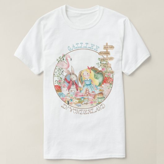 Alice Adventures in Woderland Verjaardags Tea Part T-shirt (Design voorkant)