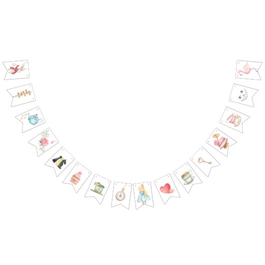 Alice Adventures in Woderland Verjaardags Tea Part Vlaggetjes (Alle)