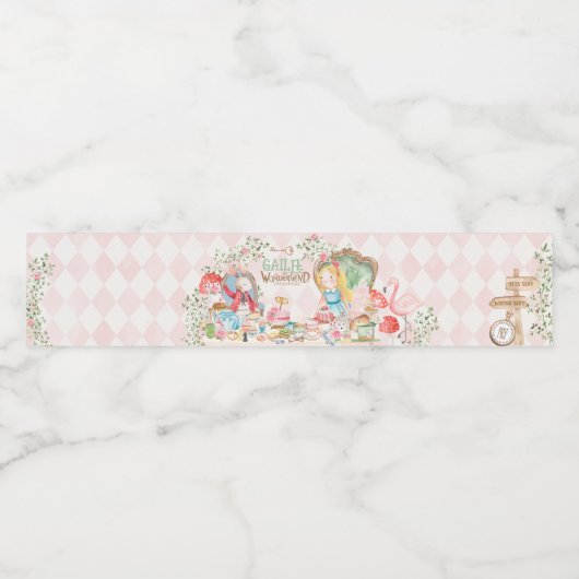 Alice Adventures in Woderland Verjaardags Tea Part Waterfles Etiket (Enkel label)