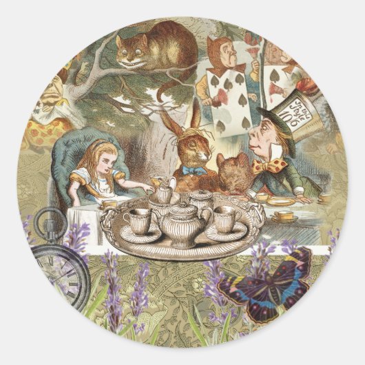 Alice Adventures in Wonderland Mad Tea Party Ronde Sticker (Voorkant)