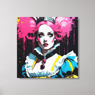 Alice als het konijn met roze haar canvas afdruk