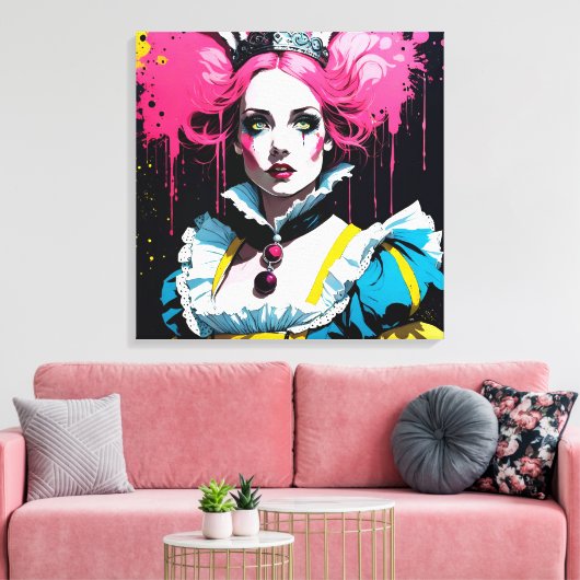 Alice als het konijn met roze haar canvas afdruk (Insitu (Woonkamer))