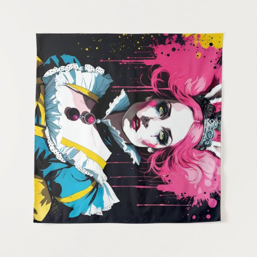 Alice als het konijn met roze haar wandkleed (Voorkant (horizontaal))