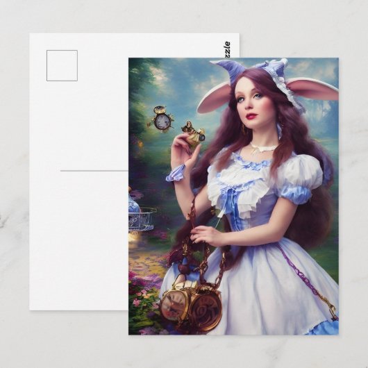 Alice als konijn Steampunk Briefkaart (Voorkant / Achterkant)