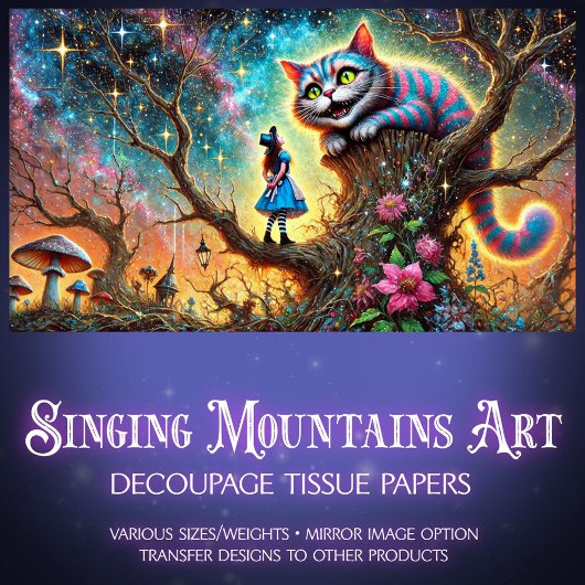 Alice and Cat Twilight Tree Talk Decoupage Tissuepapier