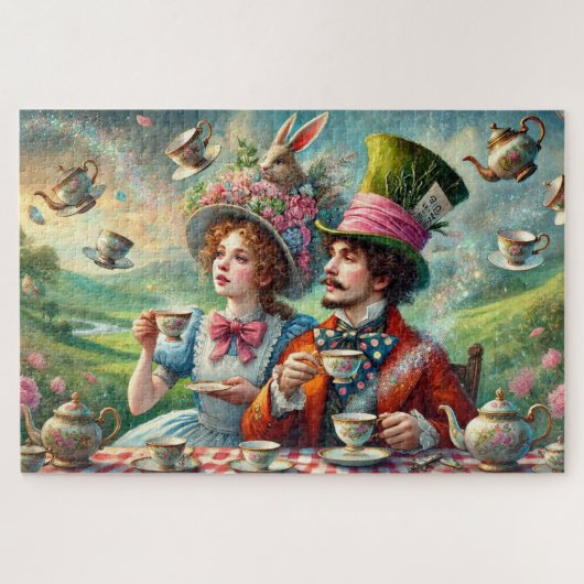 Alice and Mad Hatter Whimsical Wonderland Tea Legpuzzel (Horizontaal)
