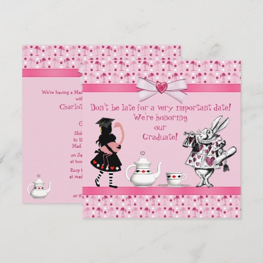 Alice and Pink Flamingos Graduation Party Kaart (Voorkant / Achterkant)