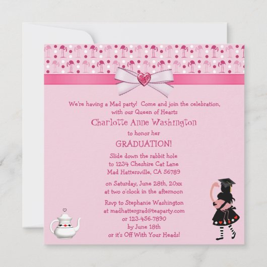 Alice and Pink Flamingos Graduation Party Kaart (Achterkant)