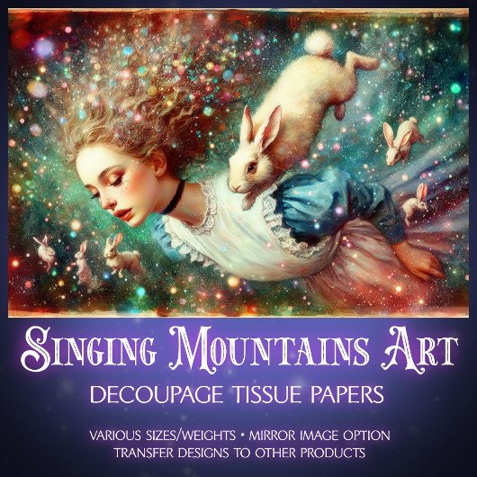 Alice and Rabbit Hole Wonderland Fantasy Decoupage Tissuepapier