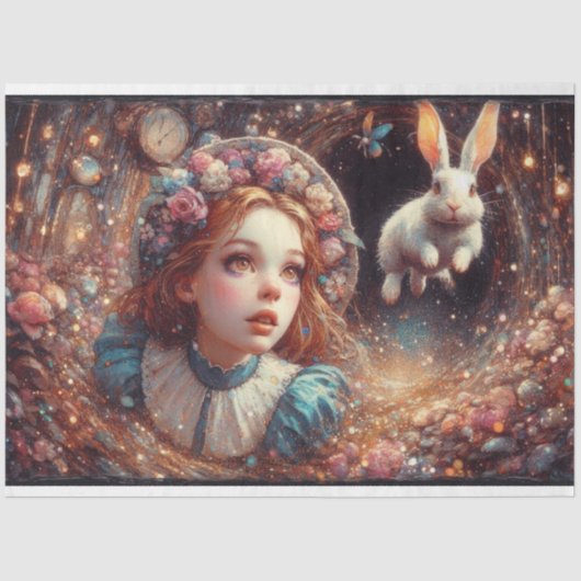 Alice and Rabbit Whimsical Whirlwind Decoupage Tissuepapier (Voorkant)