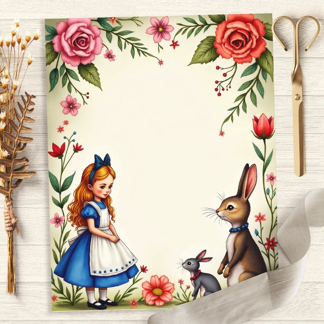 Alice and Rabbits Floral Scrapbook Paper (Creator heeft geüpload)