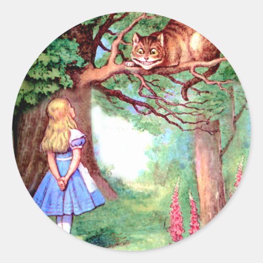 Alice and The Cheshire Cat in Wonderland Ronde Sticker (Voorkant)