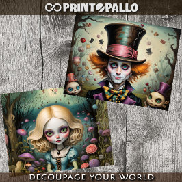 Alice and The Mad Hatter in Wonderland - Decoupage Inpakpapier Vel