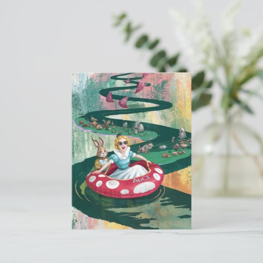 Alice and the Rabbit retro collage art Briefkaart (Staand voorkant)