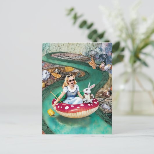 Alice and the White Rabbit retro collage art Briefkaart (Staand voorkant)
