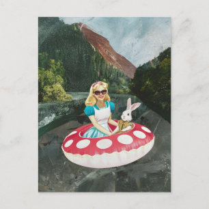 Alice and the White Rabbit retro collage art Briefkaart