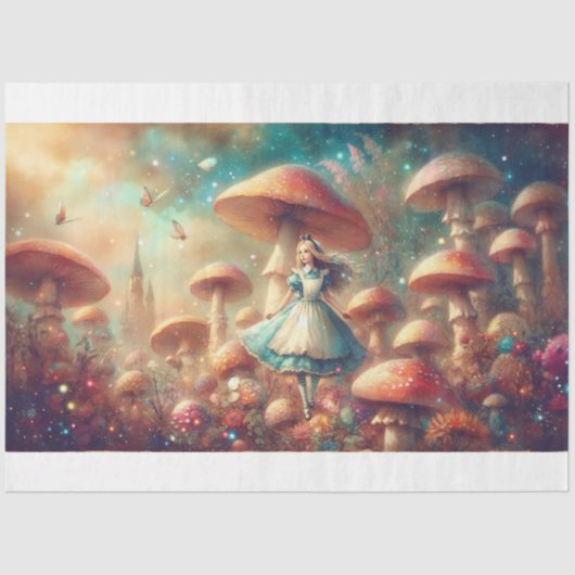 Alice and Whimsical Mushrooms Wonderland Decoupage Tissuepapier (Voorkant)