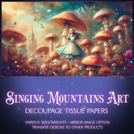 Alice and Whimsical Mushrooms Wonderland Decoupage Tissuepapier