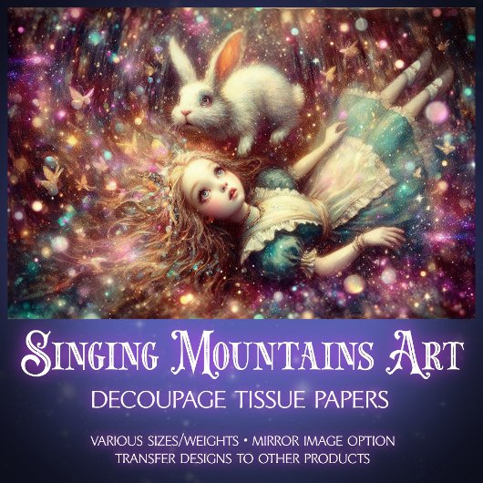 Alice and White Rabbit Dreamy Descent Decoupage Tissuepapier