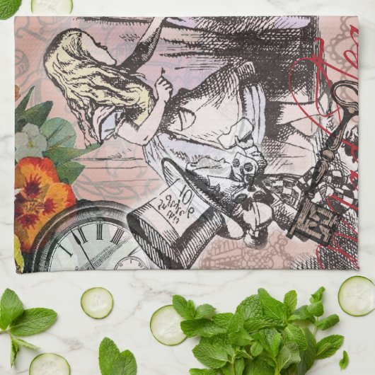alice art adventures illustratie wonderland theedoek (Gevouwen)