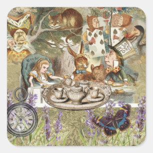 Alice Avonturen Klassieke Wonderland Theepartij Vierkante Sticker