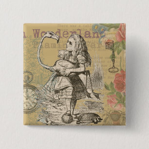 Alice Avonturen Wonderland Flamingo Klassieker Vierkante Button 5,1 Cm