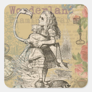 Alice Avonturen Wonderland Flamingo Klassieker Vierkante Sticker
