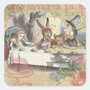 Alice Avonturen Wonderland Gekke Thee Feest Kunst Vierkante Sticker