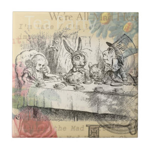 Alice Avonturen Wonderland Gekke Theepartij Kunst Tegeltje