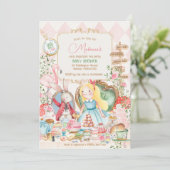 Alice Avontuur in Woderland Baby shower Tea Party Kaart (Staand voorkant)