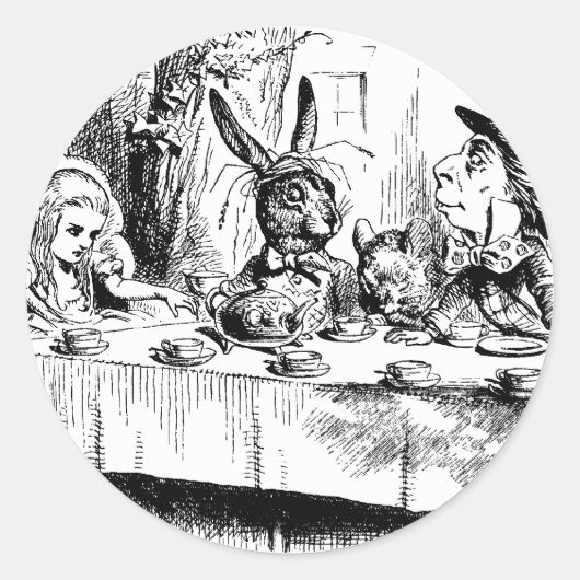 Alice bij de Mad Tea Party Ronde Sticker (Voorkant)