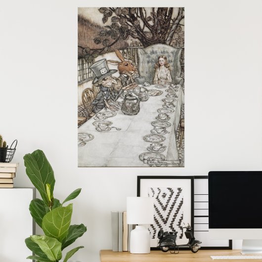 Alice bij de Tea Party van de Mad Hatter Poster (Thuiskantoor)