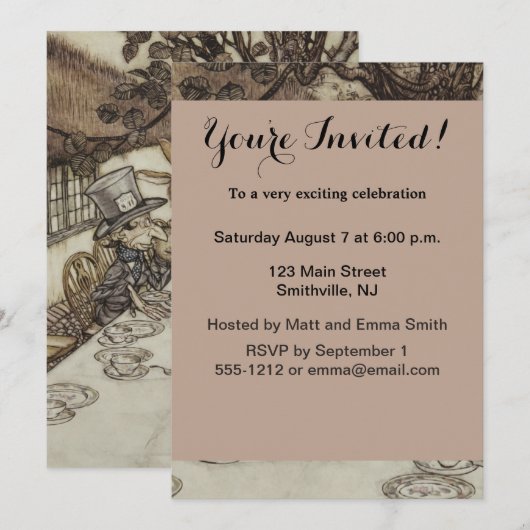 Alice Birthday Unverjaardagskonijn Hatter Party Kaart (Voorkant / Achterkant)