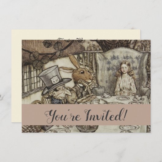 Alice Birthday Unverjaardagskonijn Hatter Party Kaart (Voorkant / Achterkant)