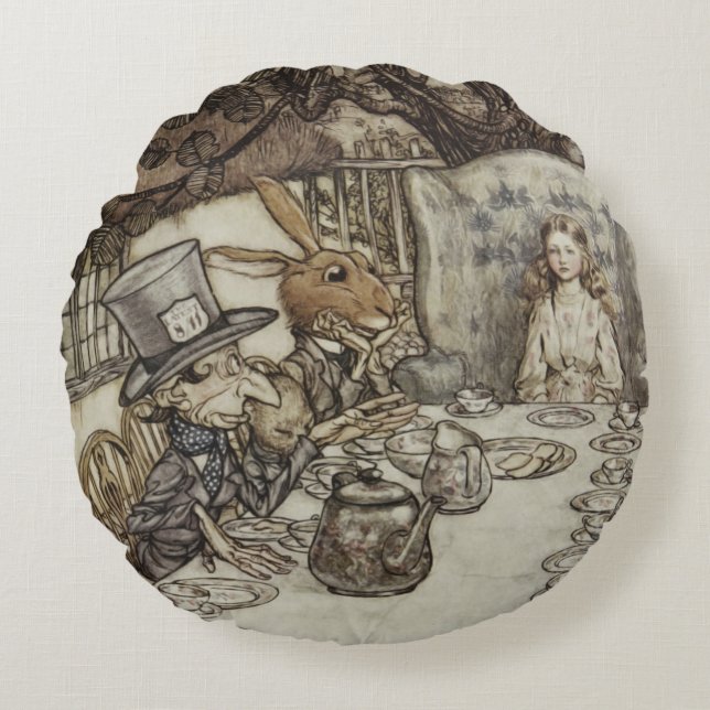 Alice Birthday Unverjaardagskonijn Hatter Party Rond Kussen (Voorkant)