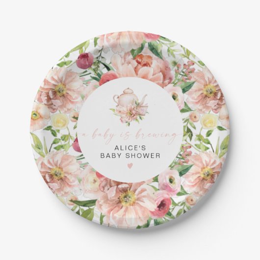 ALICE Blush Baby Brewing Shower Tea Party Papieren Bordje (Voorkant)