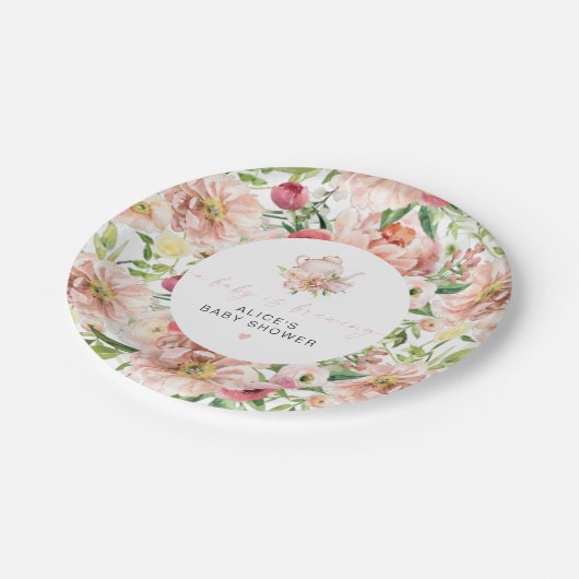 ALICE Blush Baby Brewing Shower Tea Party Papieren Bordje (Gekanteld)